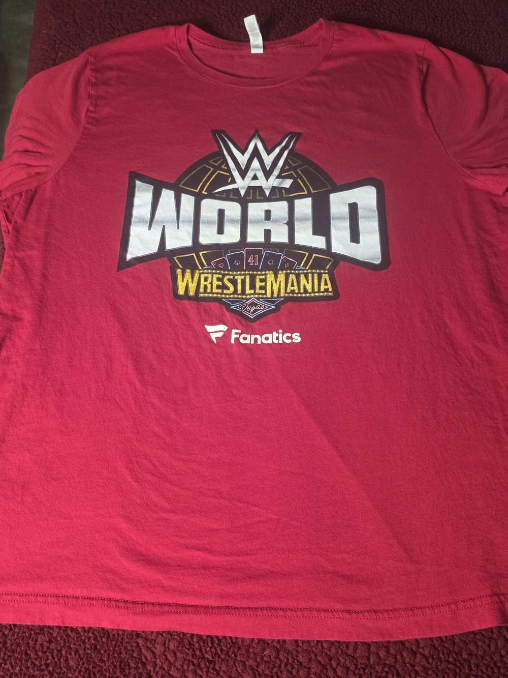 WWE World WrestleMania 41 Las Vegas Fanatics Crew T-Shirt Red Bella Canvas 2XL